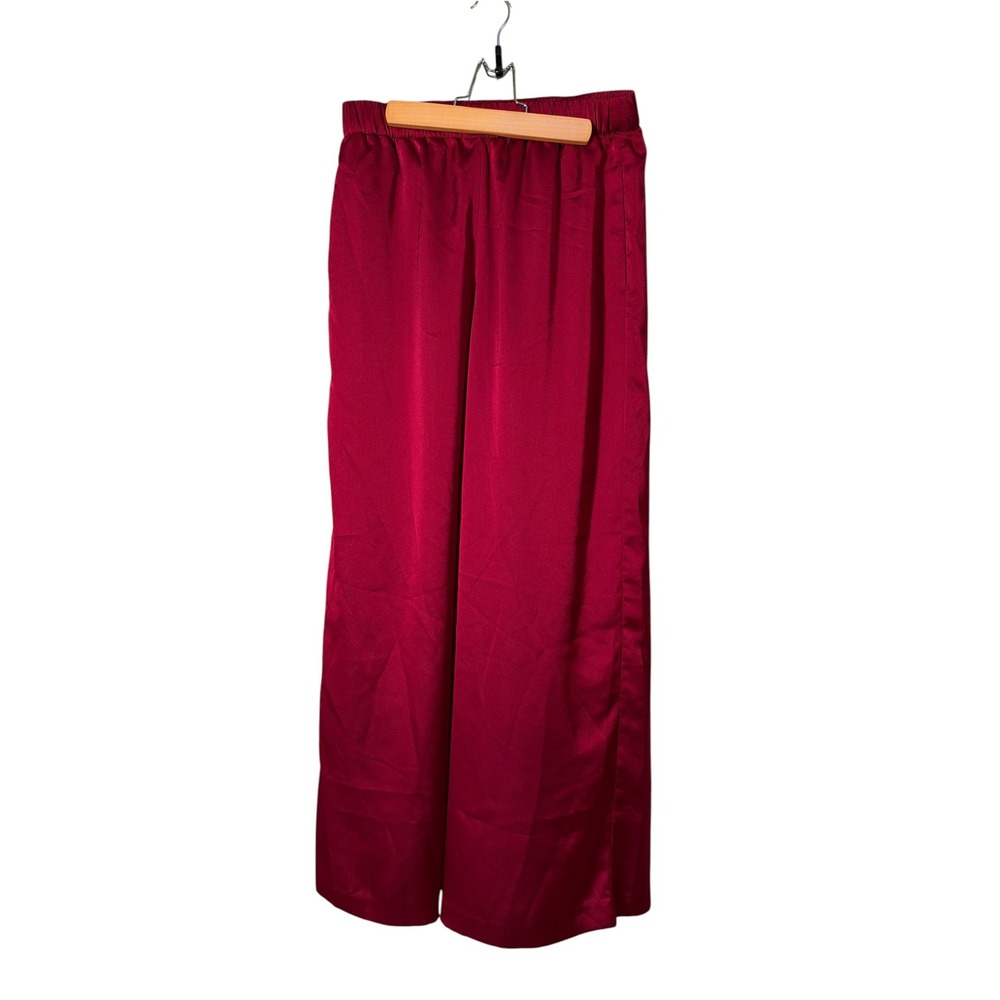 Ann Taylor Women's Size Small Pull On Wide Leg Satin Pant Burgundy Red Pockets